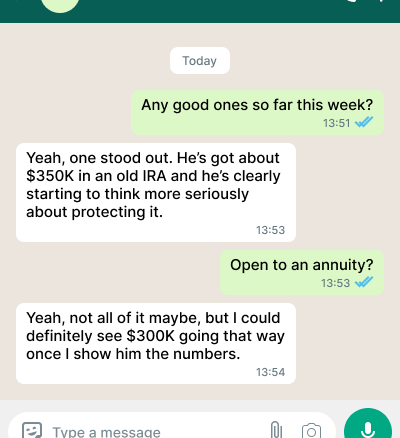 Testimonial screenshot showing multiple closed annuity cases from Century Digital program